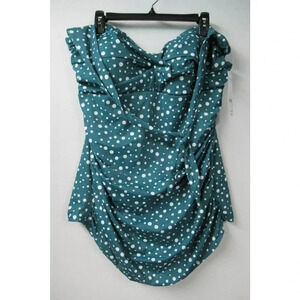 NWT Simply Swim One Piece Polka Dot Turquoise Halter Style Padded Size 3X